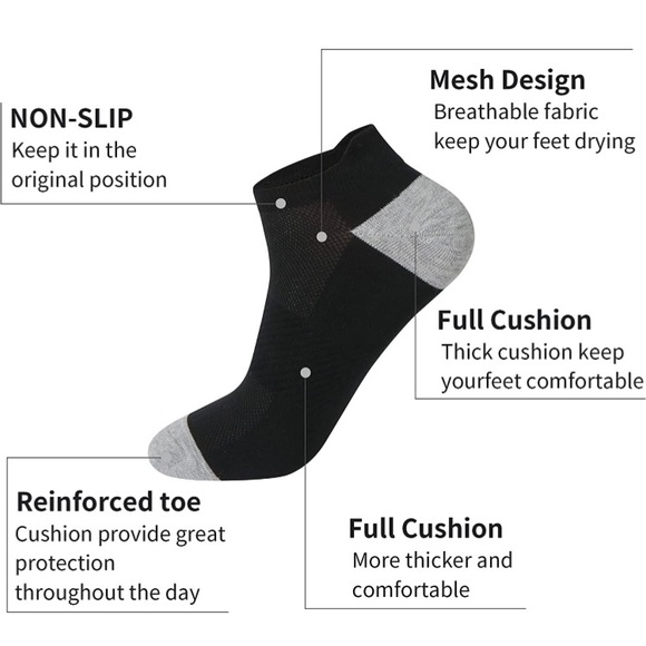 COPY - Pack of 6 No Show Socks Men Size 5-10 Invisible Low cut Loafer- Black Gr… - Picture 4 of 6